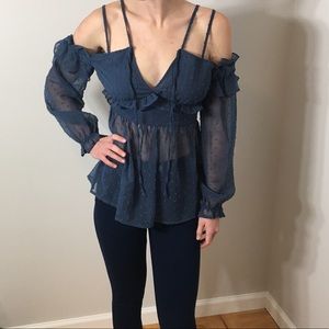 Navy blue textured blouse